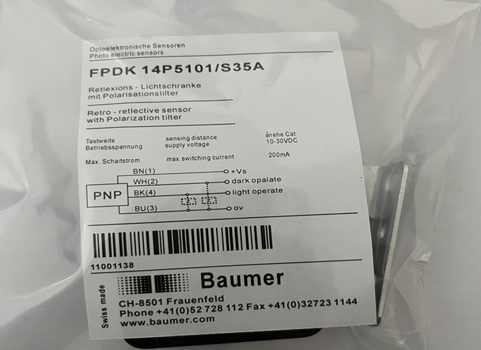 BAUMER FHDK-14P5101 Photoelectric Sensor - BAUMER