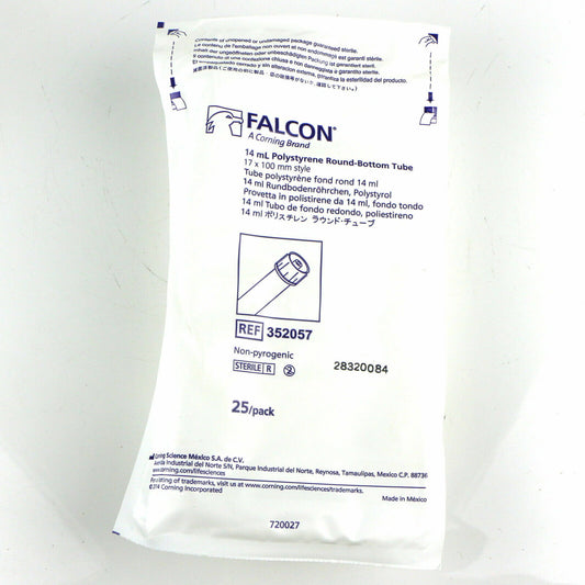 25PCS Falcon 352057 14ml 17x100mm Round Bottom Tube Bag for Lab Kitchen Use - CORNING