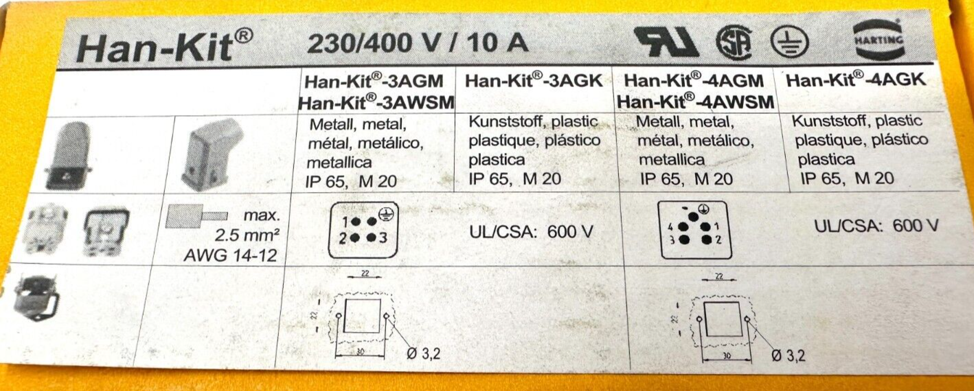 new Harting 10200040005 Han-Kit 4AWSM Connector - HARTING