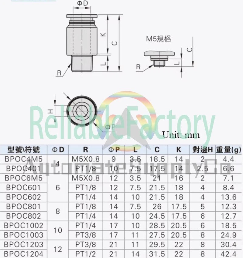10pcs AirTAC Connector BPOC4M5 BPOC401 BPOC6M5 BPOC601