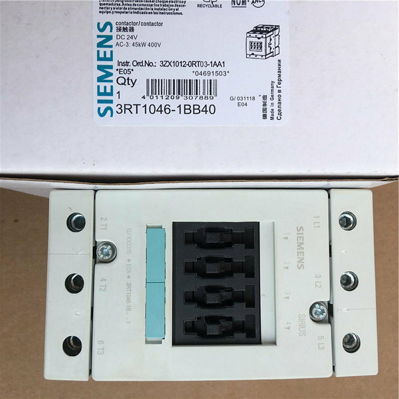 new ONE  In Box Siemens contactor 3RT1046-1BB40 DC24V 1 year