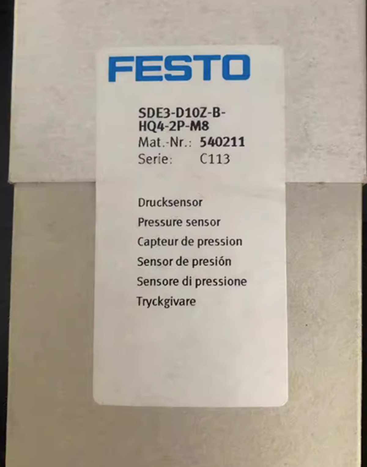 new  FESTO 540211 SDE3-D10Z-B-HQ4-2P-M8 PLC PRESSURE VACUUM SENSOR 4-PIN M8 FESTO