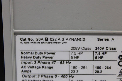 used Allen Bradley 20AB022A3AYNANC0 PowerFlex 70 - ALLEN BRADLEY
