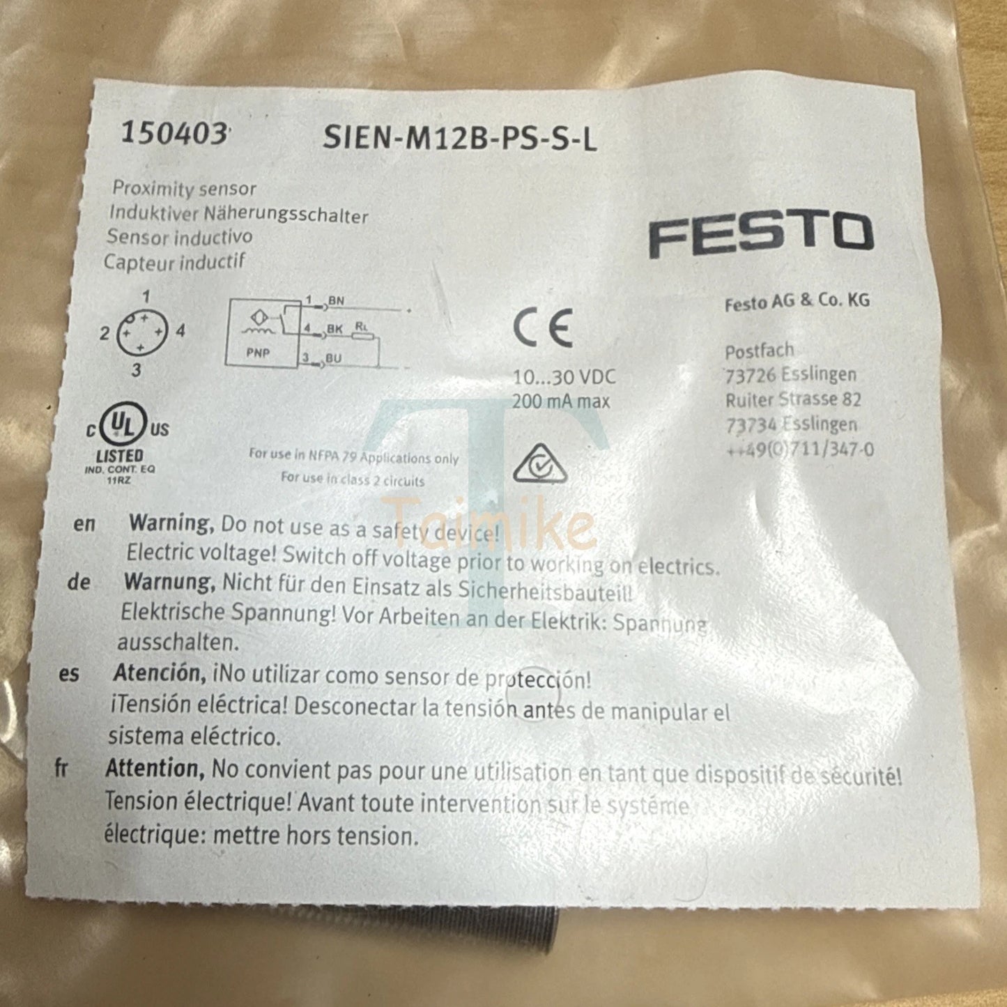 ! Festo SIEN-M12B-PS-S-L Proximity Sensor 150403