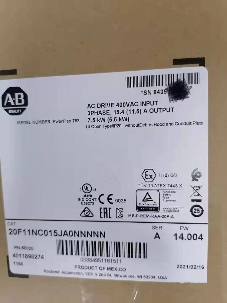 AB 20F11NC015JA0NNNNN PowerFlex Air Cooled 753 AC Drive GQ - DELL
