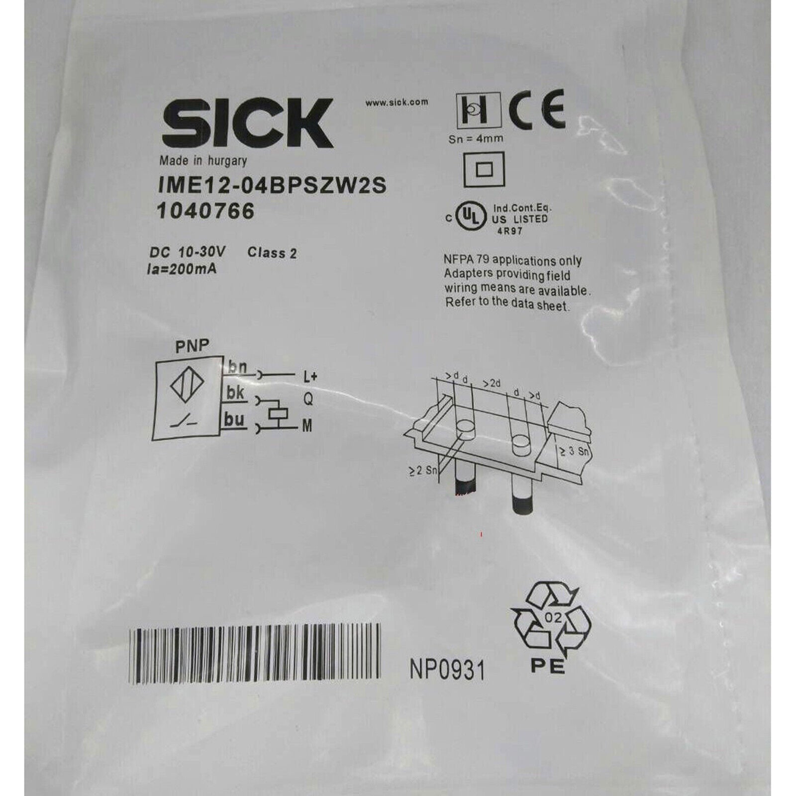 SICK Proximity Switch IME12-04BPSZW2S 10-30VDC 200MA, Low-Voltage, High-Duty Cycle Spot Stock - SICK