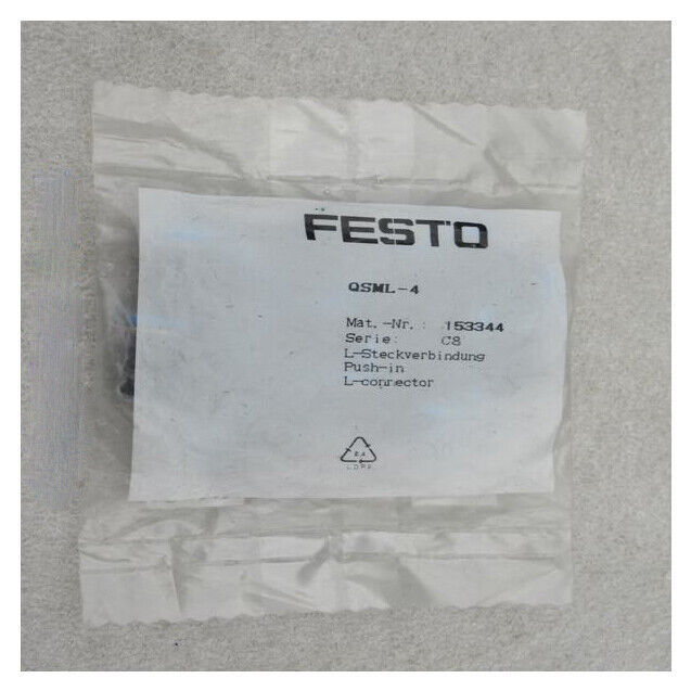 New FESTO Gas Connector QSML-4 153344 1-Year Warranty - FESTO