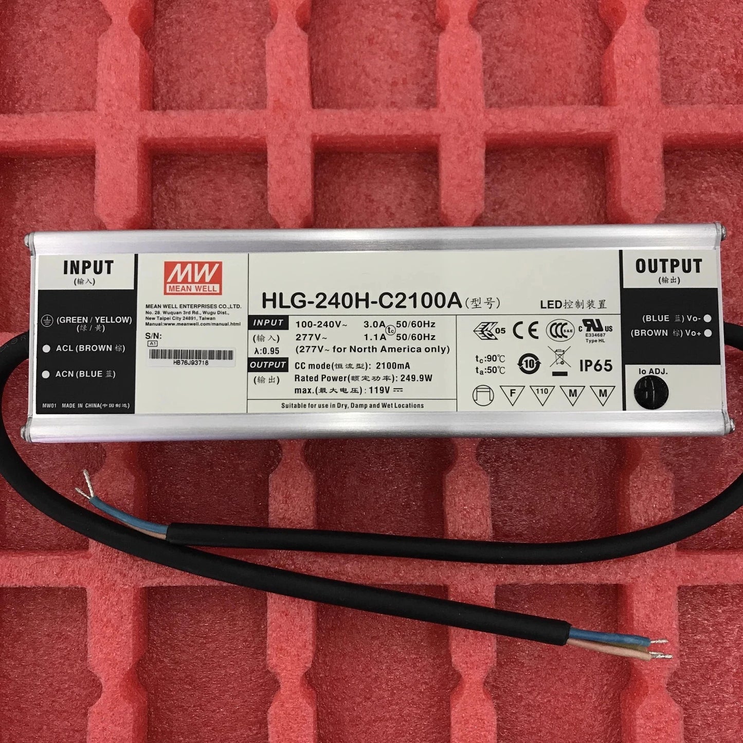 Meanwell HLG-240H-C2100A 250W 2100mA Waterproof LED Power Supply