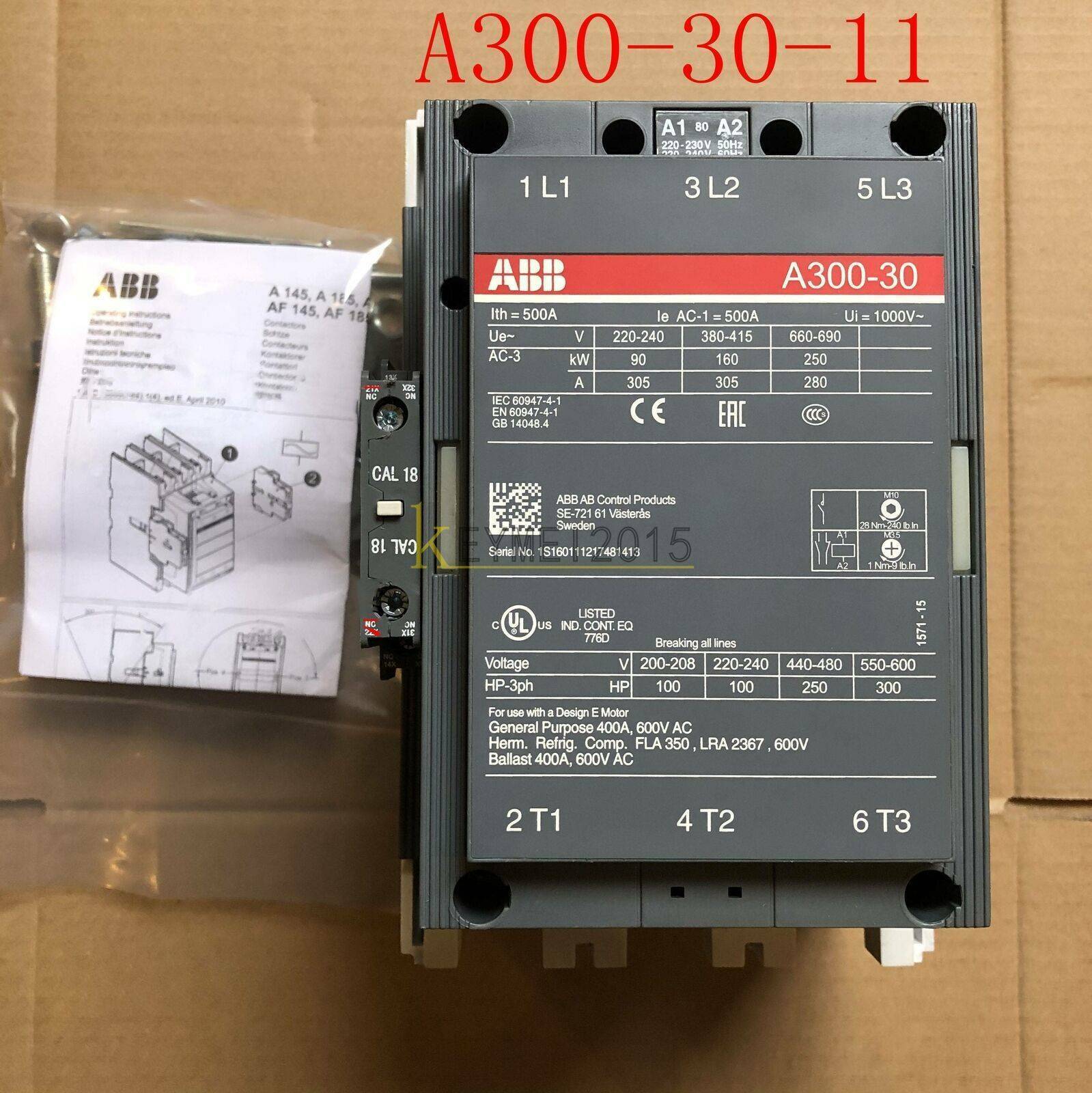 New ONE ABB AC Contactor A300-30-11 220V - ABB