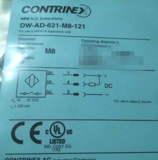 CONTRINEX DW-AD-621-M8-121 Cable PVC M8 x 1 Flush Inductive Proximity Sensor - CONTRINEX