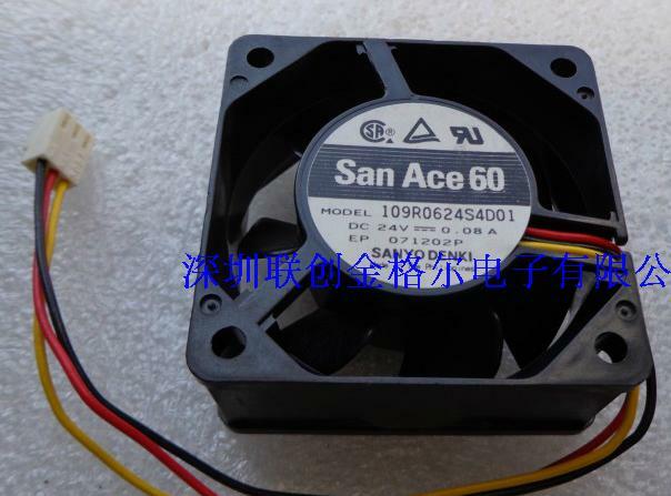 1PCS Sanyo 109R0624H401 6025 24V 0.06A 6CM 3-wire dual ball cooling fan