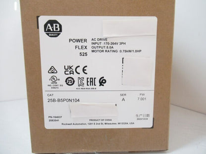 Allen Bradley 25B-B5P0N104 PowerFlex 525 AC Drive 1 HP FW 7.001 Series A - ALLEN BRADLEY