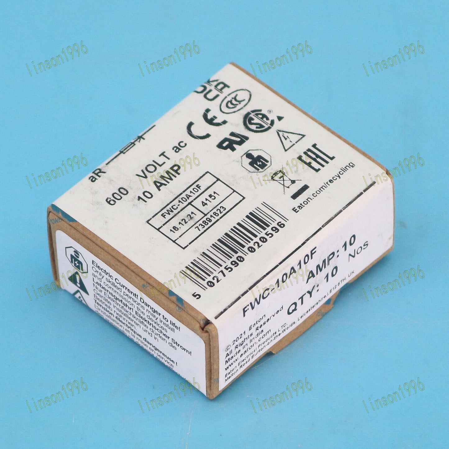 10-Piece 10Amp Fuses, Bussmann FWC-10A10F, 600VAC, 38mm, Fast Acting Fuses - BUSSMANN