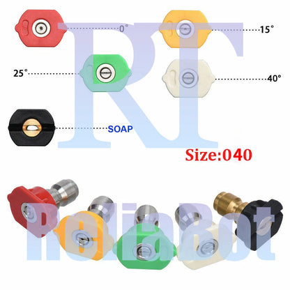 1/4" Quick Connect Car Wash 4.0 GPM 5 Pcs Pressure Washer Spray Nozzle Tips Jet
