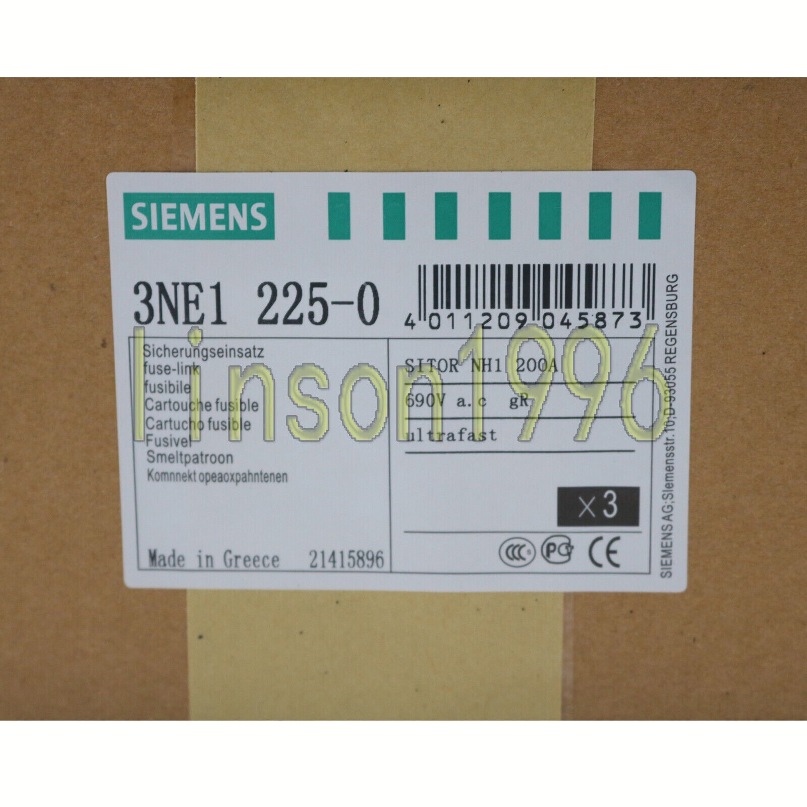 new  3PCS/BOX Siemens 3NE1225-0 3NE1 225-0 3NE12250 200A One year