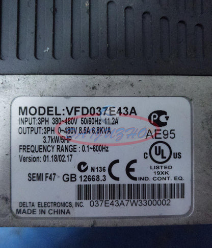 used 1PCS Delta VFD037E43A 380V-3.7KW Inverter - DELTA