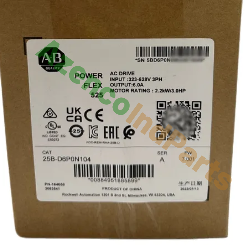 Sealed Allen-Bradley 25B-D6P0N104 525 2.2kW 3Hp AC Drive - ALLEN-BRADLEY