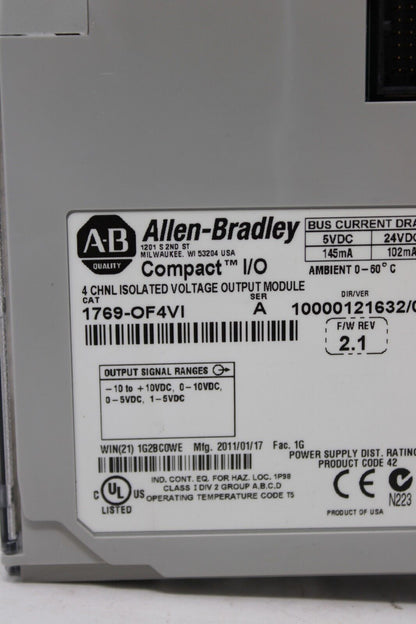 used Allen Bradley 1769-OF4VI 4 Channel Isolated Voltage Output Module - ALLEN BRADLEY