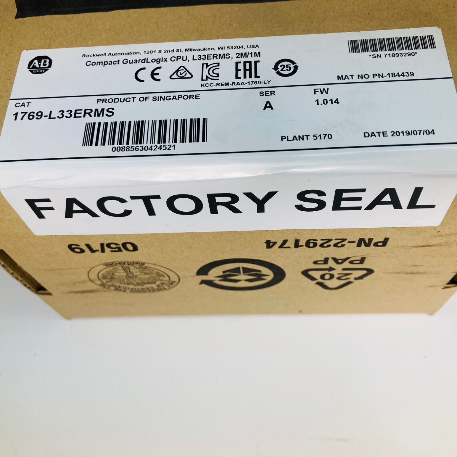 Allen Bradley 1769-L33ERMS CompactLogix New Sealed Unit - ALLEN BRADLEY