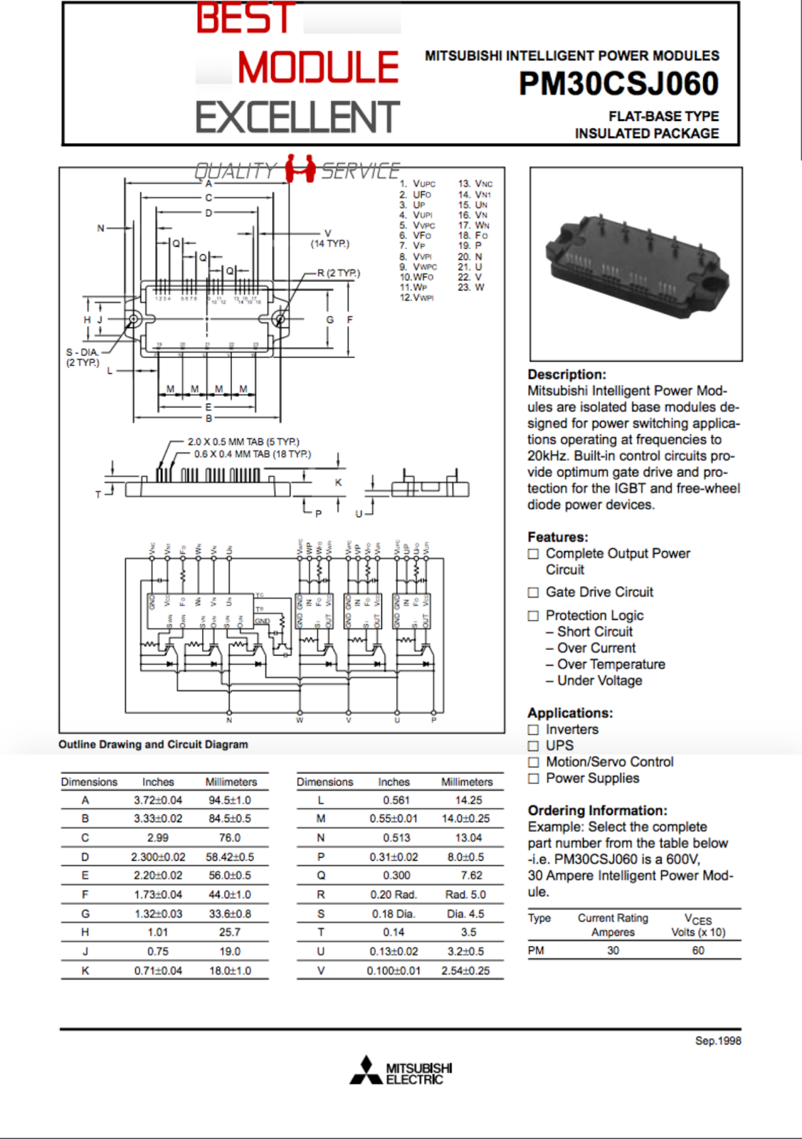 MITSUBISHI 2PCS PM30CSJ060 Power Supply Module Quality Assured - MITSUBISHI