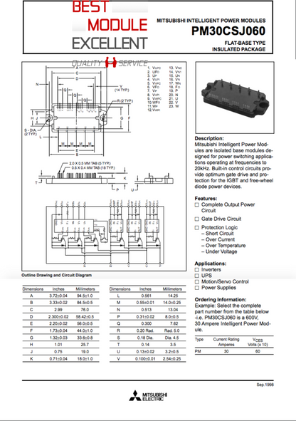 MITSUBISHI 2PCS PM30CSJ060 Power Supply Module Quality Assured - MITSUBISHI