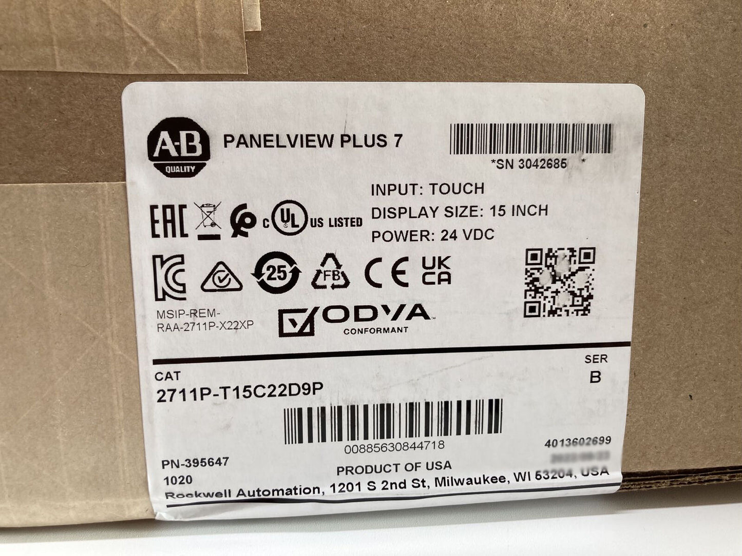 Allen-Bradley PanelView Plus 7 Graphic Terminal Model: 2711P-T15C22D9P - ALLEN-BRADLEY