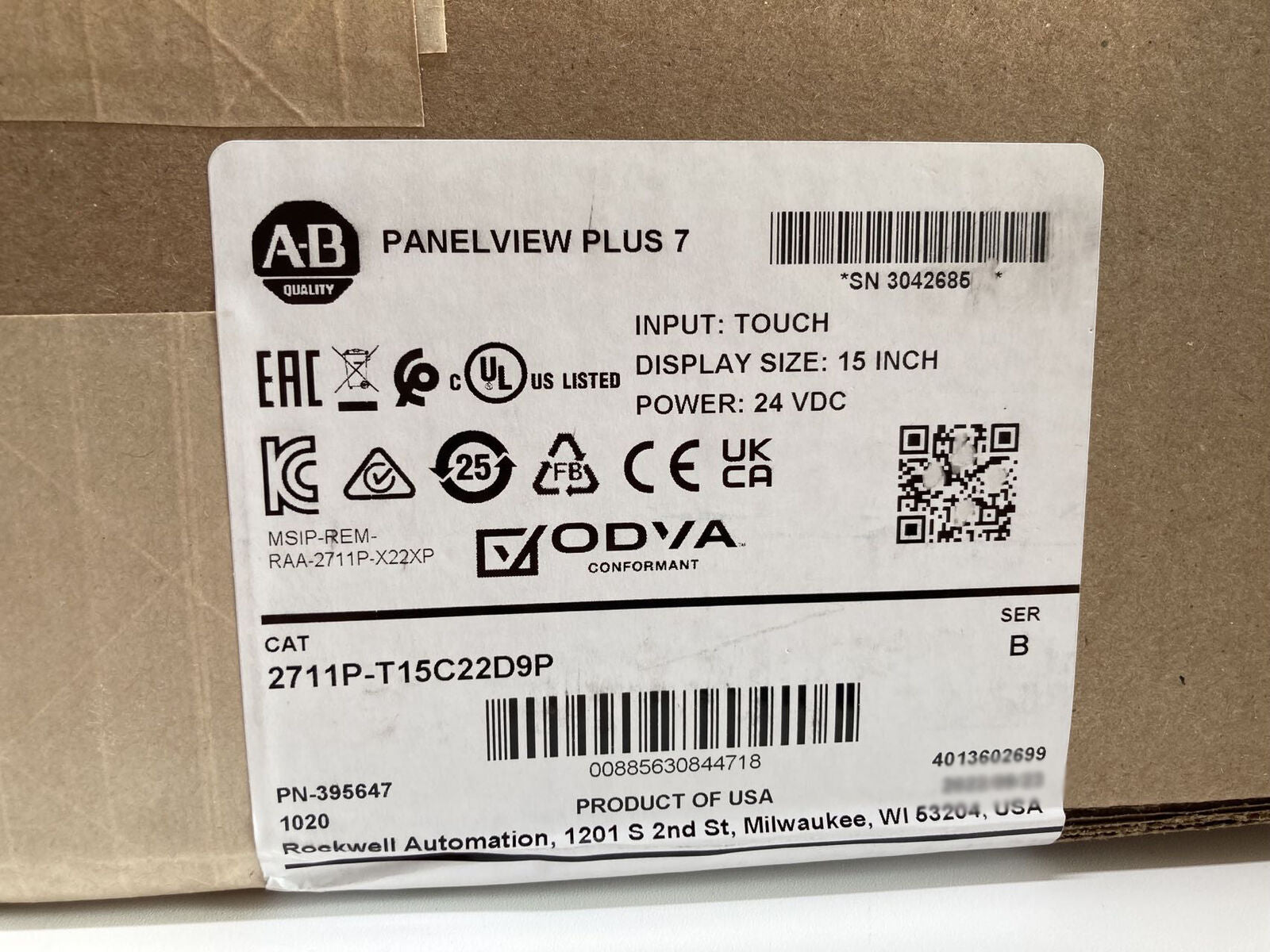 Allen-Bradley PanelView Plus 7 Graphic Terminal Model: 2711P-T15C22D9P - ALLEN-BRADLEY