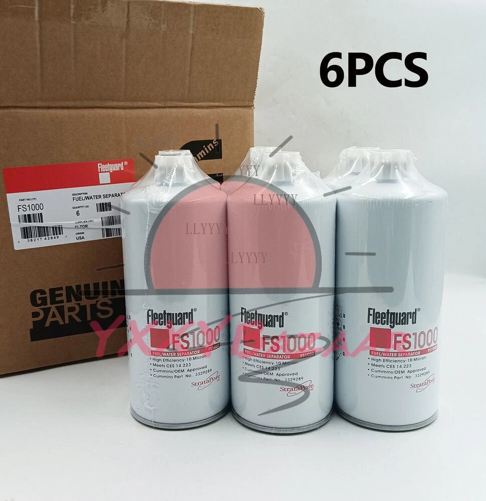 6 PCS FS1000 Fleetguard Fuel Water Separator Spin-On For Cummins 3329289