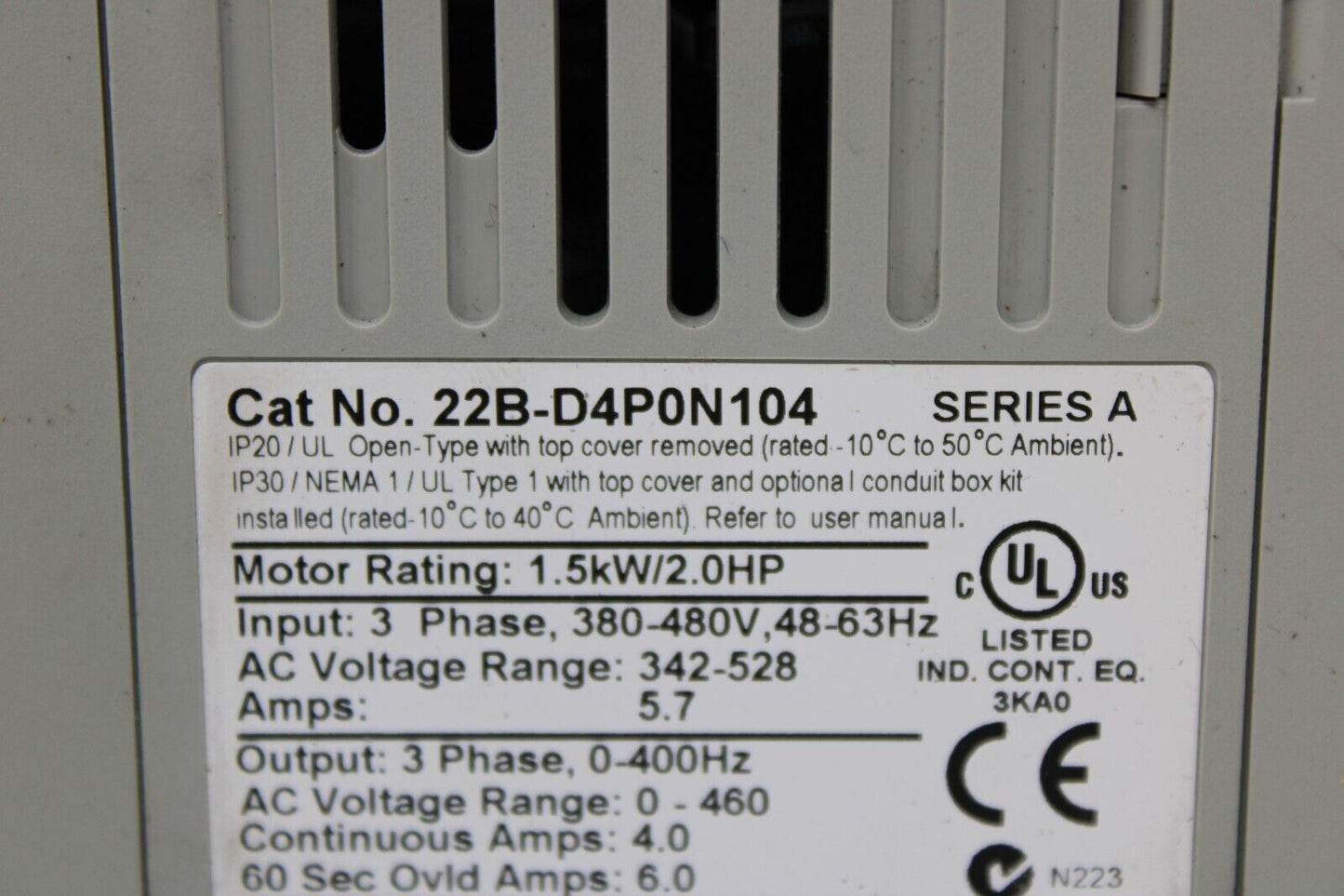 used Allen Bradley 22B-D4P0N104 PowerFlex 40 - ALLEN BRADLEY