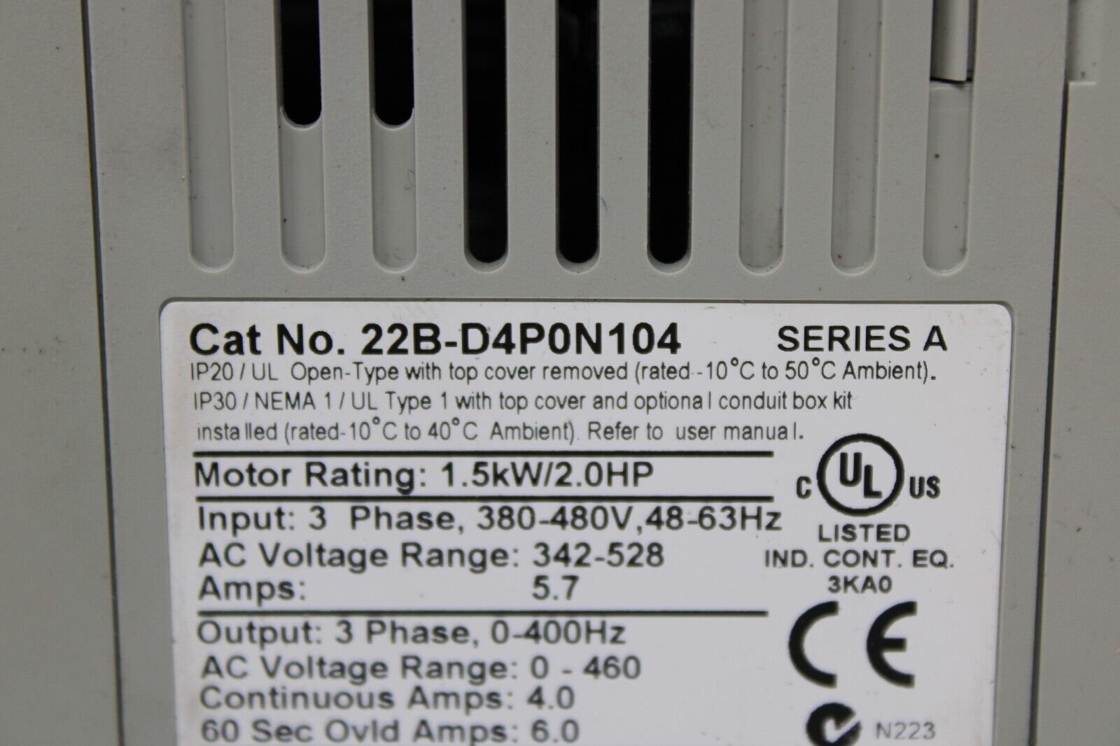 used Allen Bradley 22B-D4P0N104 PowerFlex 40 - ALLEN BRADLEY