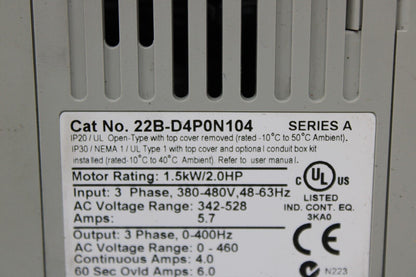 used Allen Bradley 22B-D4P0N104 PowerFlex 40 - ALLEN BRADLEY