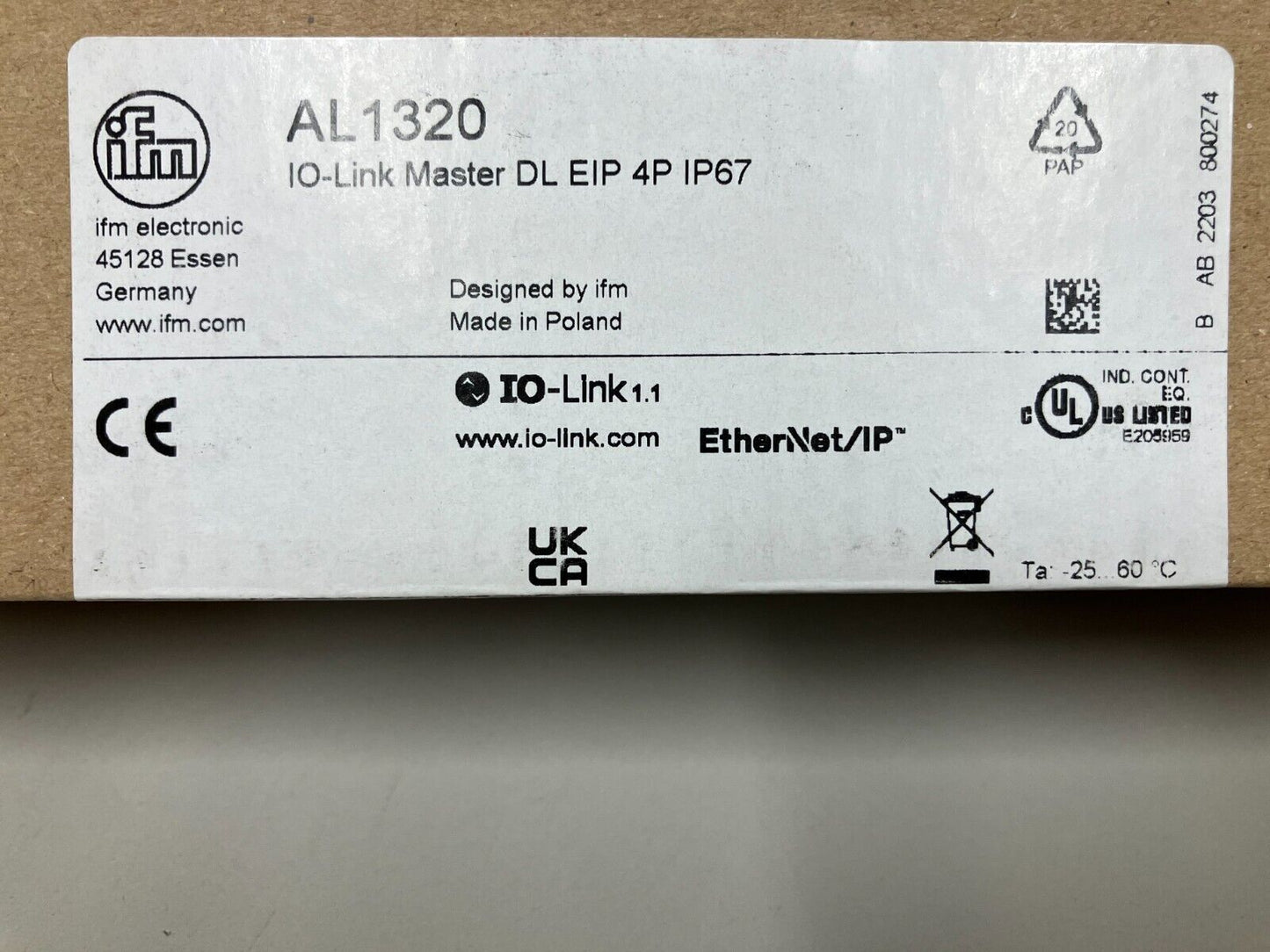 New Sealed IFM AL1320 Ethernet/IP - IFM