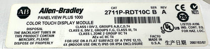 used Allen Bradley 2711P-T10C4D1 PanelView Plus 1000 - ALLEN BRADLEY