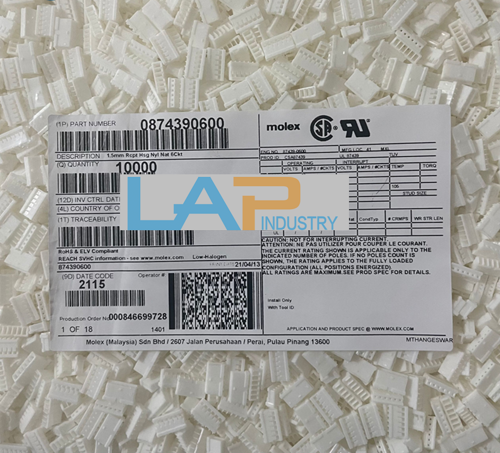 1000PCS Plastic Shell Connector 87439-0600, 6P 1.5mm Pitch - VENDOR NAME