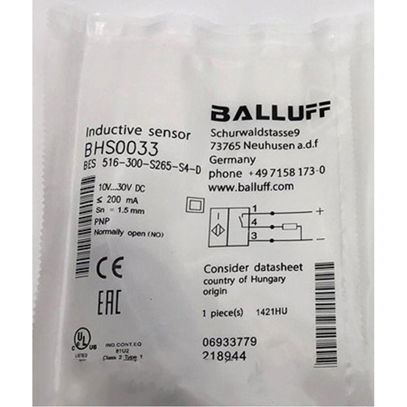 1PC BALLUFF Proximity sensor BES 516-300-S265-S4-D - BALLUFF