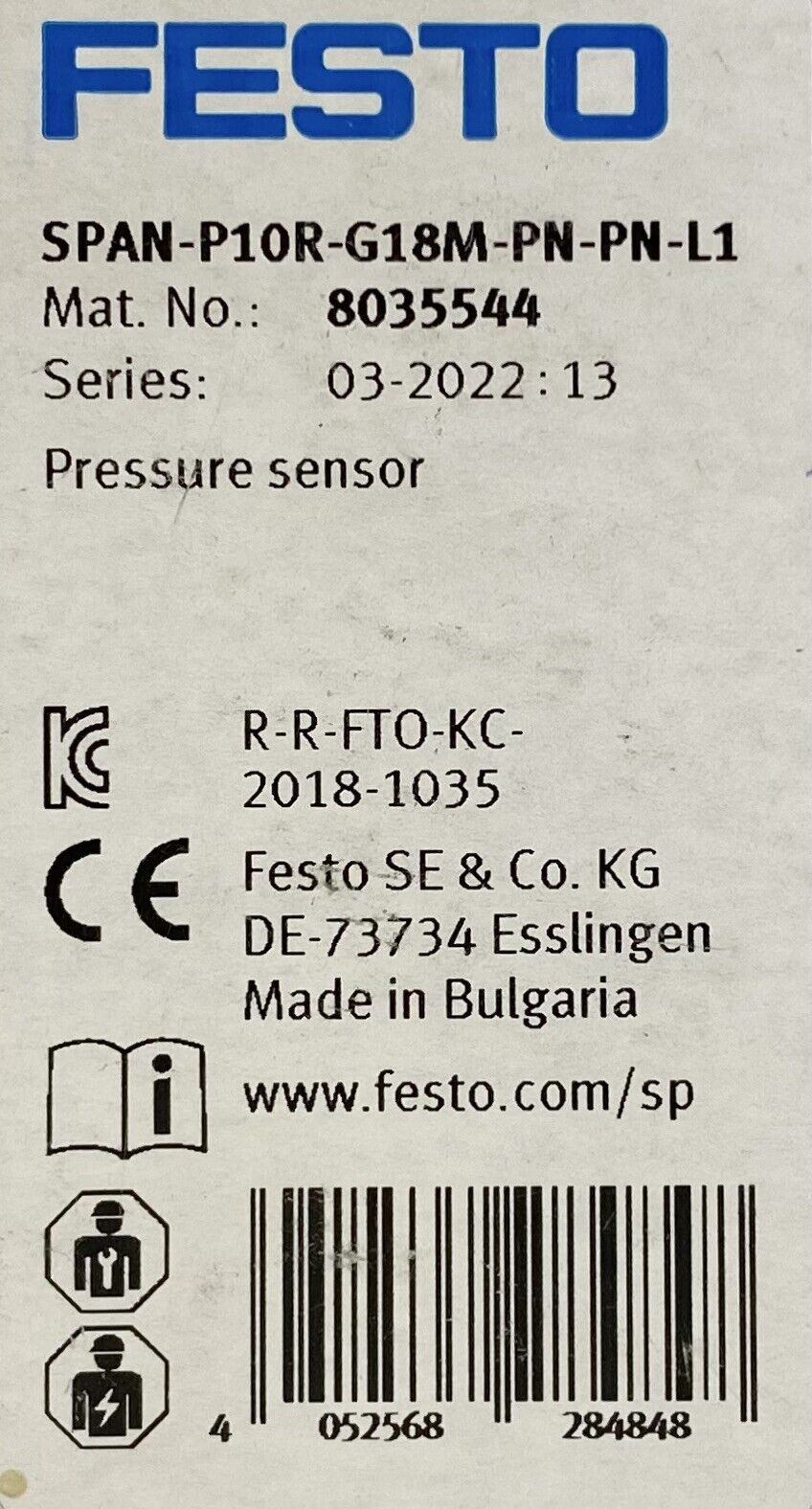 new FESTO SPAN-P10R-G18M-PN-PN-L1 8035544 Pressure Sensor - FESTO