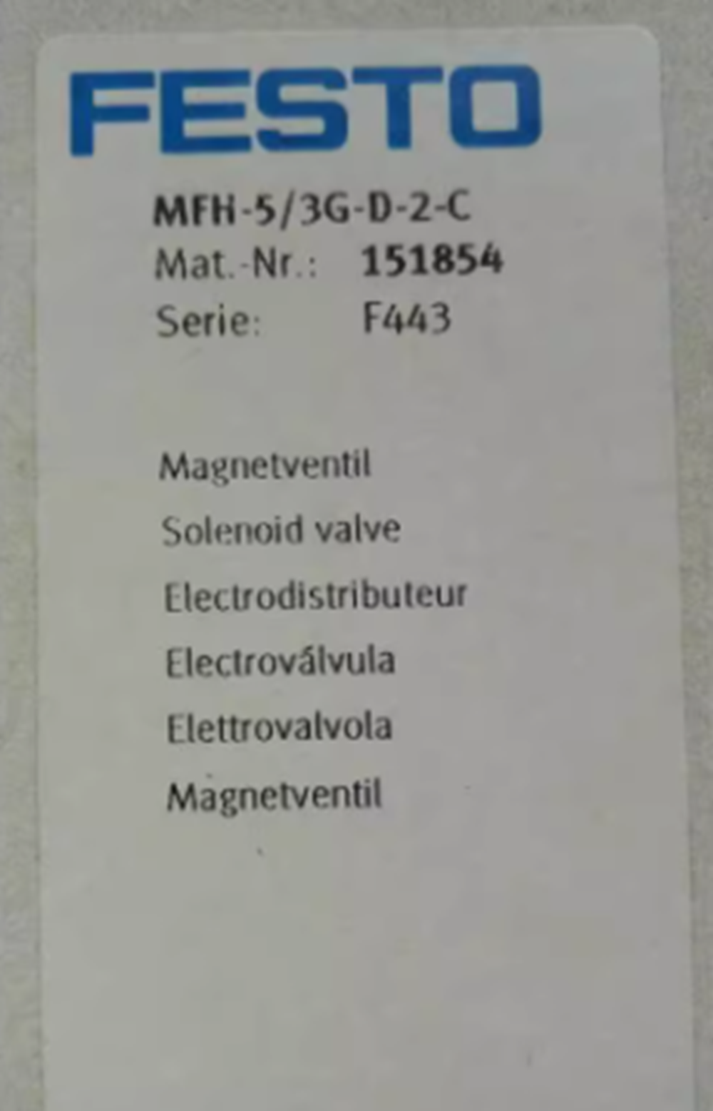 FESTO Solenoid Valve MFH-5/3G-D-2-C 151854 - FESTO