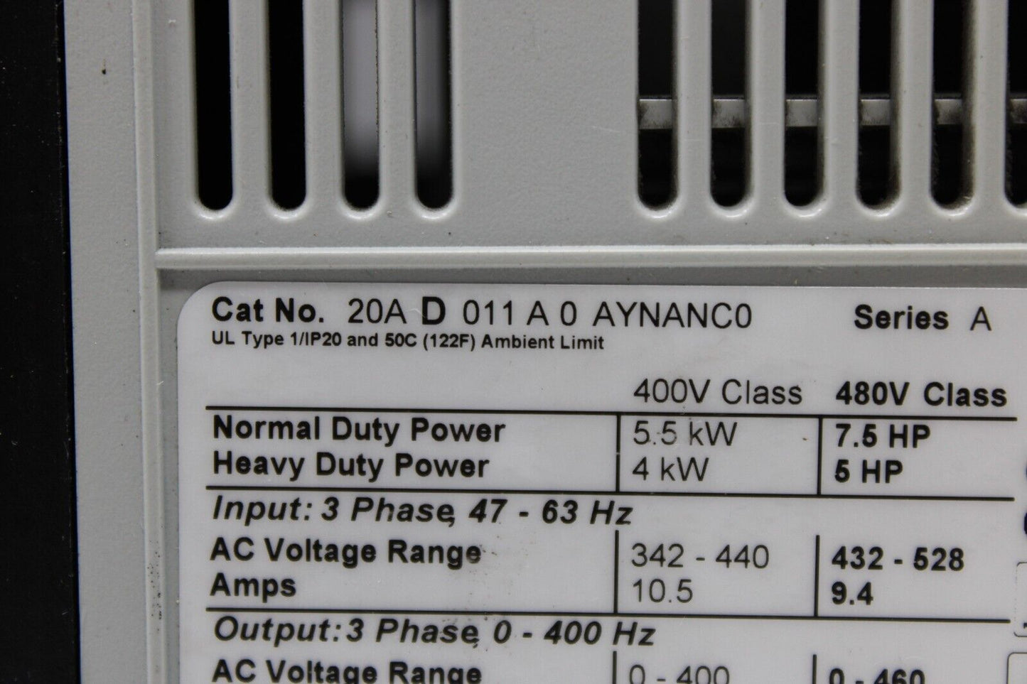 used Allen Bradley 20AD011A0AYNANC0 PowerFlex 70 - ALLEN BRADLEY