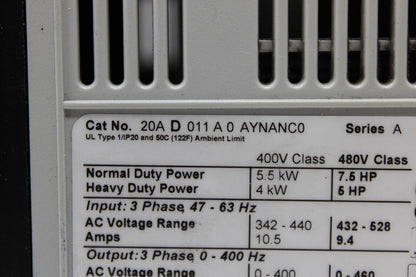 used Allen Bradley 20AD011A0AYNANC0 PowerFlex 70 - ALLEN BRADLEY