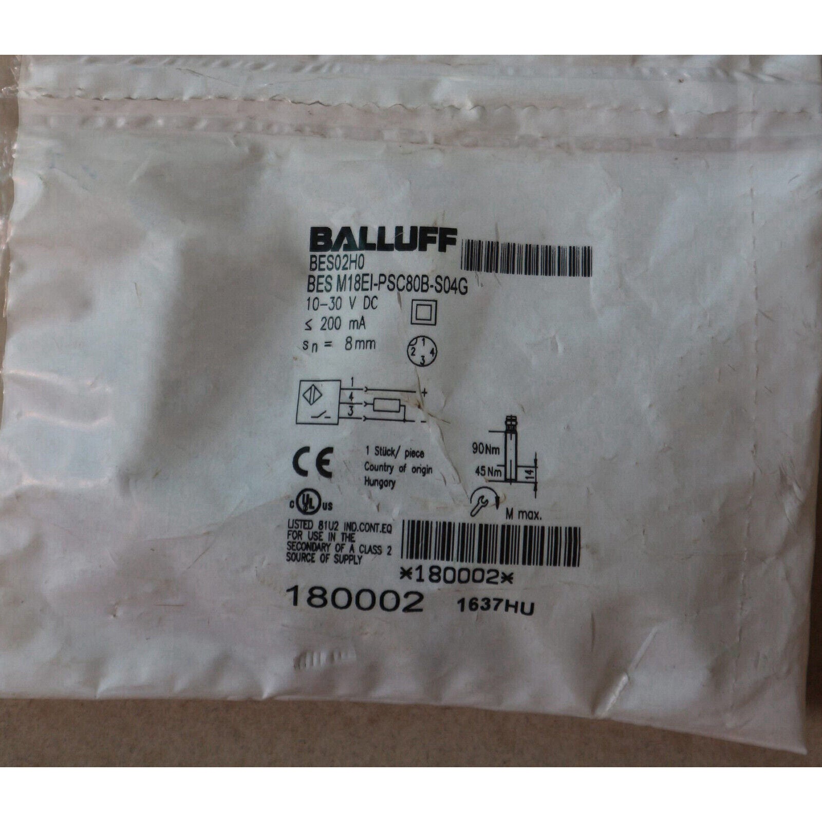 1 PC BALLUFF Sensor BES M18EI-PSC80B-S04G - BALLUFF
