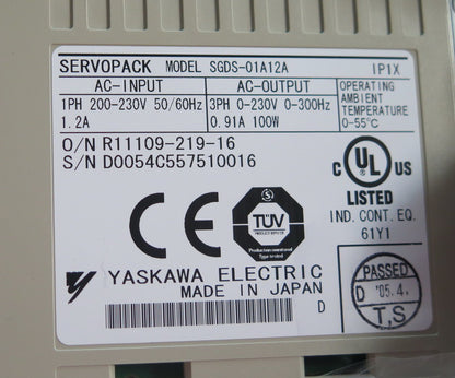 YASKAWA AC SERVO DRIVER SGDS-01A12A SGDS01A12A