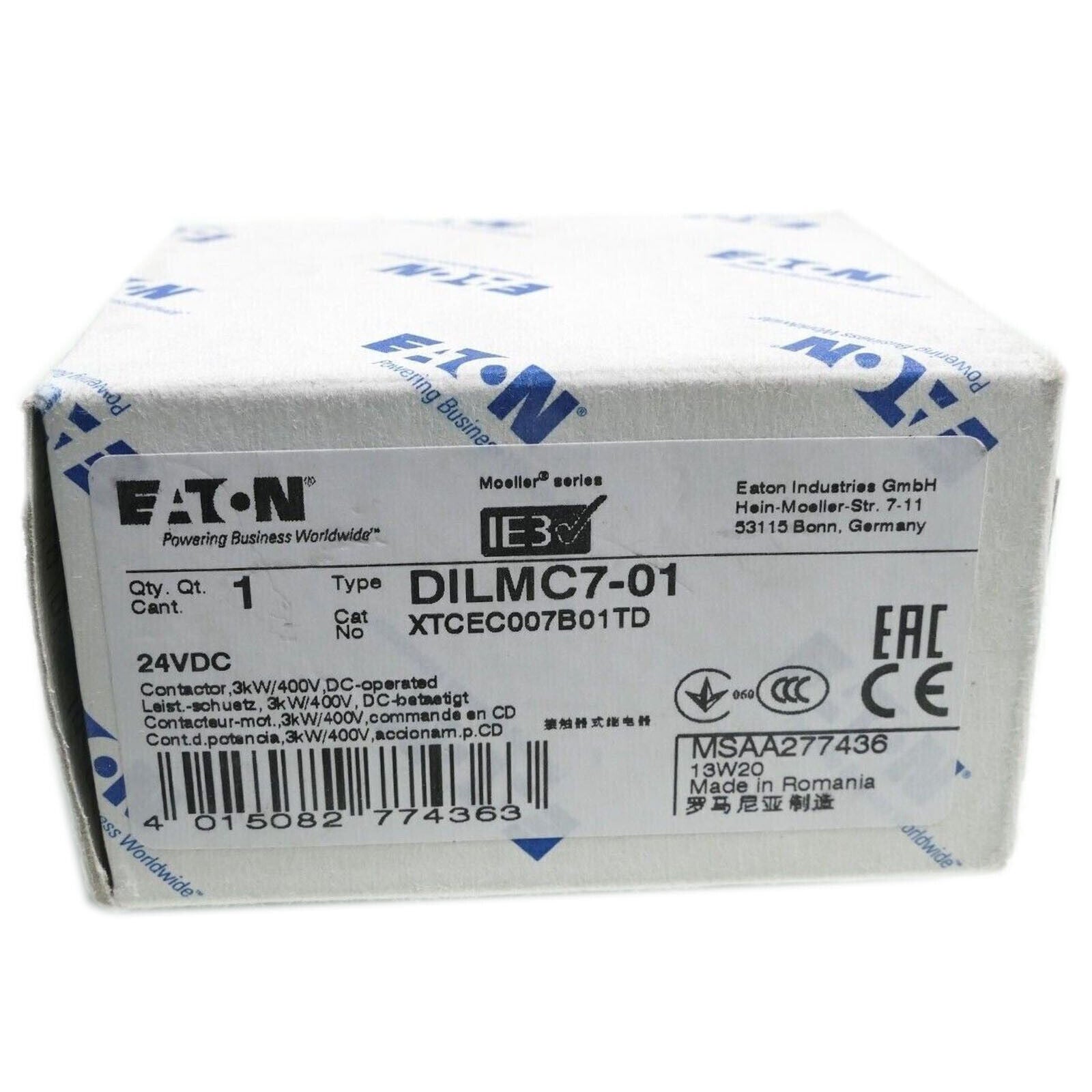 1 PCS  EATON DILMC7-01 DC24V XTCEC007B01 Dc contactor In Box EATON