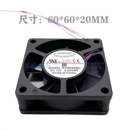 EVERFLOW R126020BU 6020 DC12V 0.20A 6CM 3-Wire Silent Cooling Fan