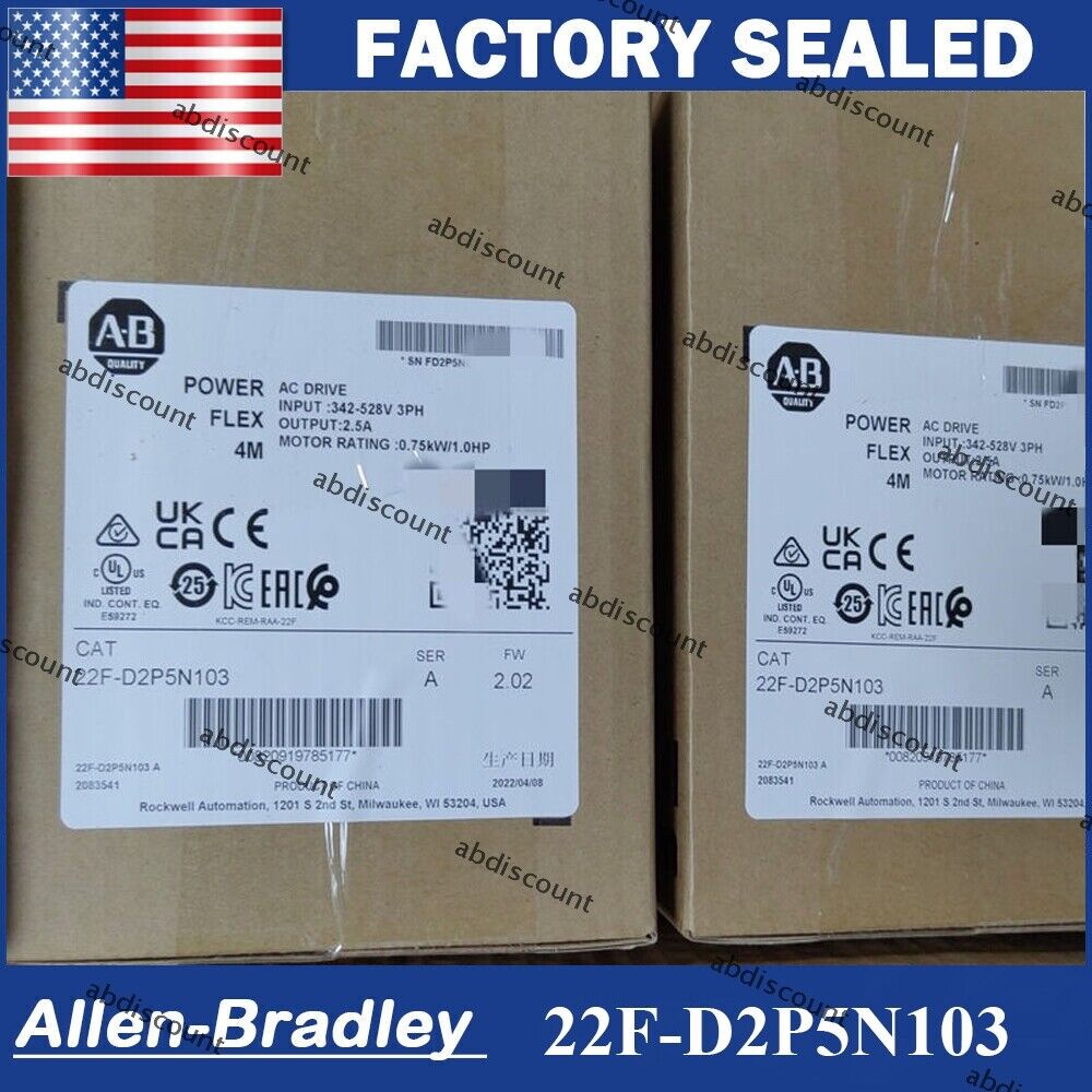 New In Box AB Sealed PowerFlex 4M AC Drive 22F-D2P5N103 0.75kW 1HP - AB