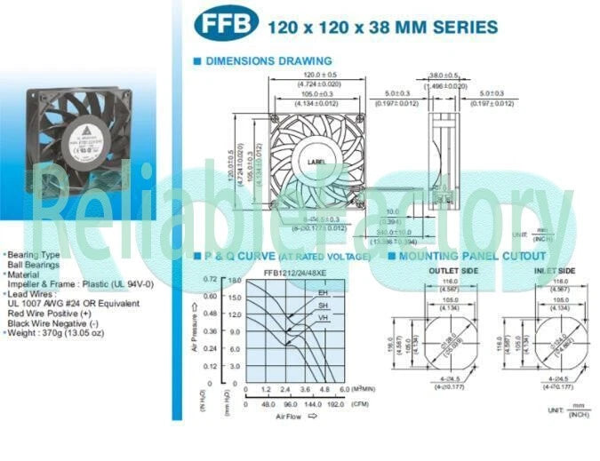 DELTA FFB1224EHE -R00 Fan DC 24V 1.5A 120*120*38MM Inverter cooling fan