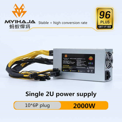 new 2000W with 10*6P plugs 8 graphics card 96 PLUS 2U single 12V power supply - INDUSTRIAL AUTOMATION PRODUCTS