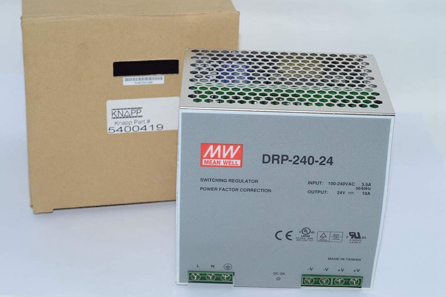 MEANWELL DRP-240 24V 10A Power Supply, 24V DC, 10A Output, 240W, 120-208V Input, 24V Output, High Efficiency, Compact Design, 1.5kg, 400mm x 200mm x 100mm, DC-DC Converter, 10A 24V - MEANWELL