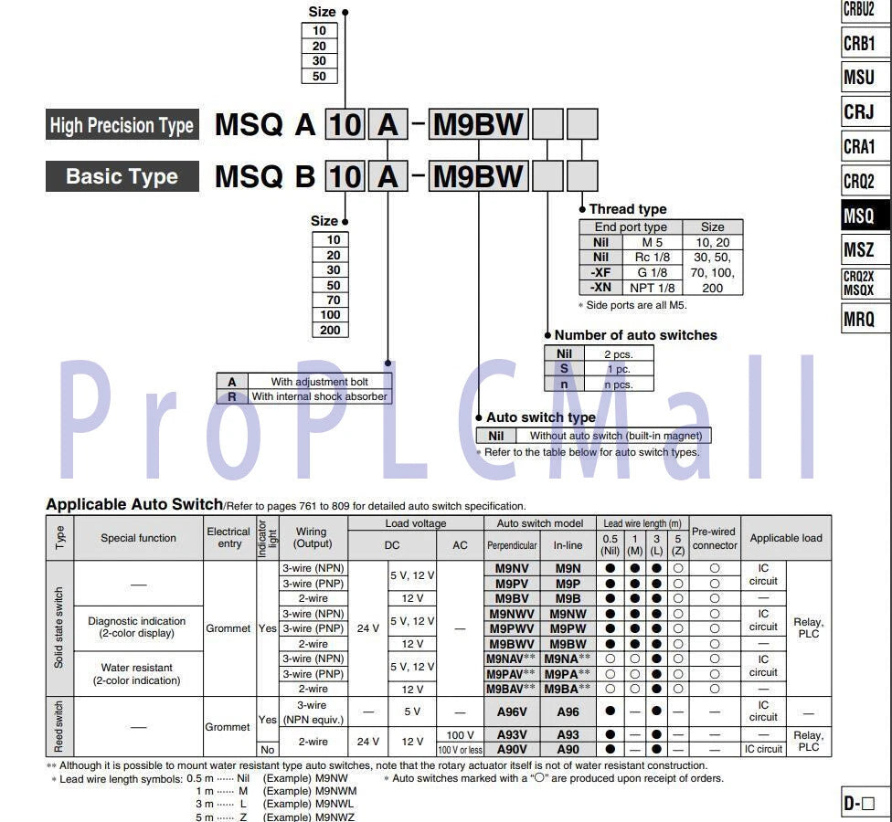 SMC MSQB20A Rotary Table/Rack & Pinion Style With adjustment bolt 1PCS