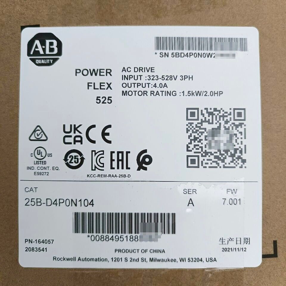 NEW Allen-Bradley 25B-D4P0N104 PowerFlex 525 AC Drive AB 25BD4P0N104 480V 2.0HP Allen-Bradley