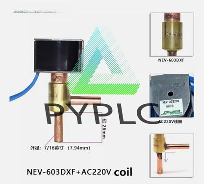 Saginomiya Solenoid Valve Refrigerant NEV-603DXF AC220V coil 5/16 (7.94mm)